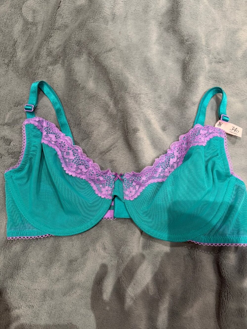 Victoria's Secret Teal Lace Trim Demi Bra 34D NWT Unlined